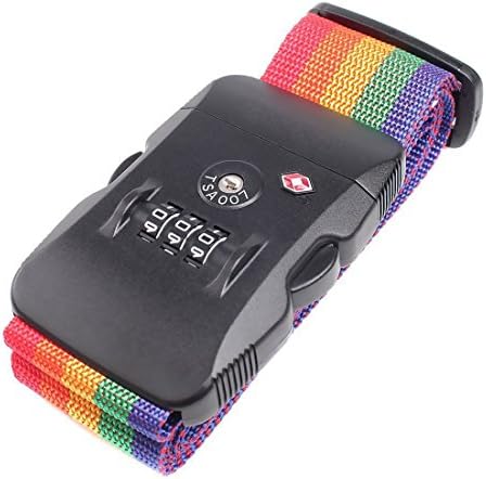 Disconano TSA Travel Luggage Strap with 3 Dial Approved Lock, Adjustable Suitcase Packing Belt with Identification Tag (Rainbow)