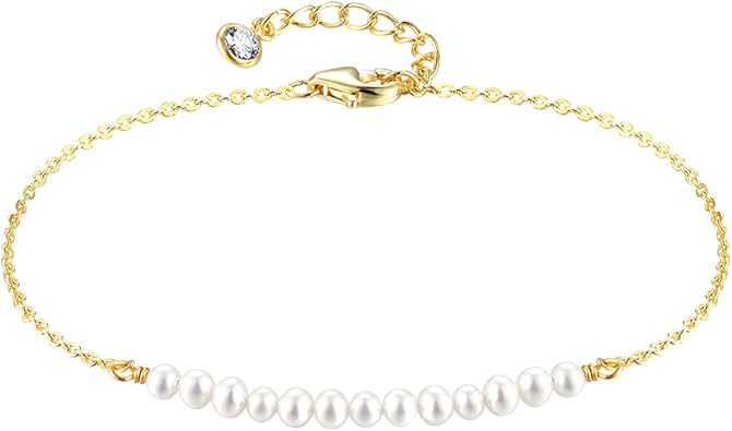 Mevecco Gold Tiny Pearl Bracelet,14K Gold Plated Cute Beaded White  Freshwater Cultured Pearls Bar Horizontal Tiny Minimalist Charm Dainty  Handmade Bracelet for Women: Amazon.co.uk: Jewellery