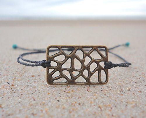 Adjustable Waterproof Wax Coated Bracelet-Antique Brass Cutout Charm-Handmade Bangle or Anklet