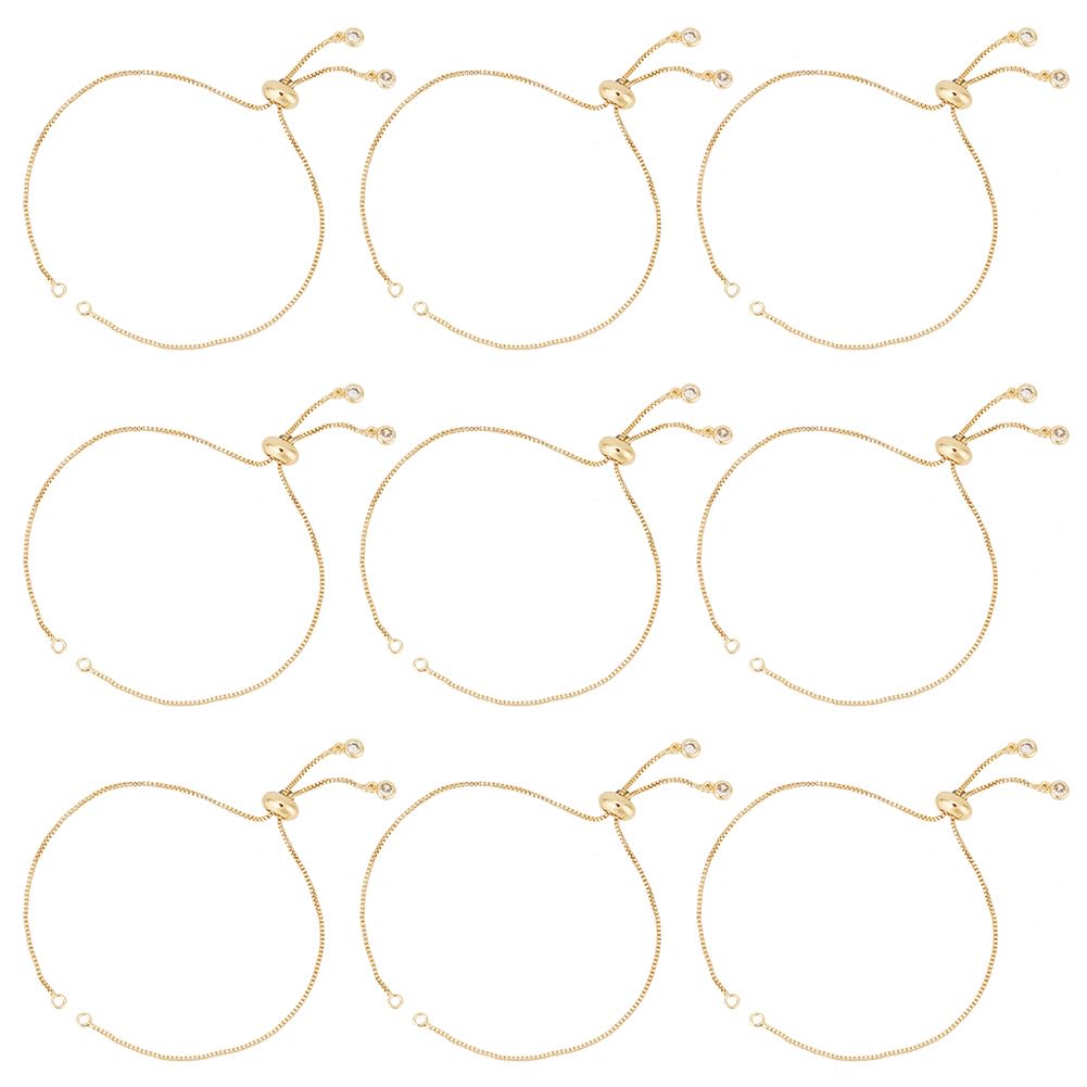 UNICRAFTALE 24cm 10pcs Golden Brass Slider Bracelet Adjustable Slider Bracelet with Cubic Zirconia Slider Extender Chains Bracelet Chain for Jewelry Making DIY