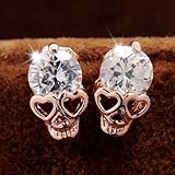 Diansts(TM) Rose Gold Women Tone Crystal Diamond Skull Pierced Stud Earrings Jewelry NEW