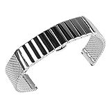 Beauty7 Black/Silver Tone Stainless Steel Link Mesh Watch Band Strap Replacement Butterfly Buckle Clasp