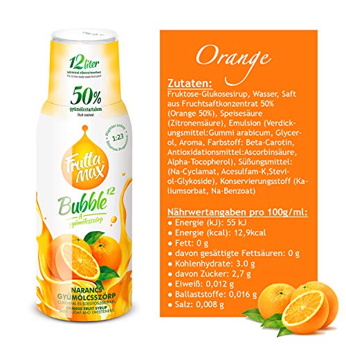4 x 500 ml FruttaMax Getränkesirup Frucht-sirup Konzentrat | Orange-Zitrone-Limette-Cola-Pfirsiche- | weniger Zucker | mit 50-60% Fruchtanteil | für Soda Maschine geeignet – Bild 4