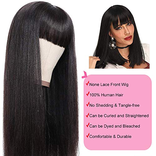 Huageer-Brazilian-Virgin-Straight-Human-Hair-Wigs-with-Bangs-for-Black-Women-None-Lace-Front-Wigs-22Inch-Short-130-Density-Natural-Black-Color