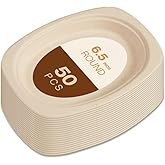 Gracz Disposable Plates - Round Compostable Paper Plates 6.5-inch - Made from Renewable Sugarcane Fiber - For Home, Catering, Schools, Healthcare Facilities - Pack of 50