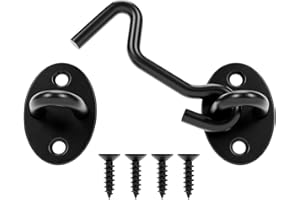 BOODVON 3 Inch Hook and Eye Latch, Privacy Eye Hook Latch for Sliding Door/Barn Door, Black Sliding Door Lock with Screws for Window, Cabin Hooks, 1 Pack