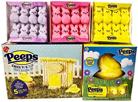 Peeps Cookie Building Kit Bundle with Plush Toy, Yellow Marshmallow Chicks, and Yellow, Pink and Purple Bunny Peeps