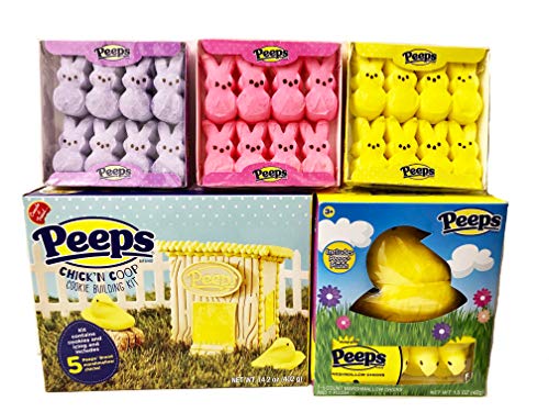Peeps Cookie Building Kit Bundle with Plush Toy, Yellow Marshmallow Chicks, and Yellow, Pink and Purple Bunny Peeps