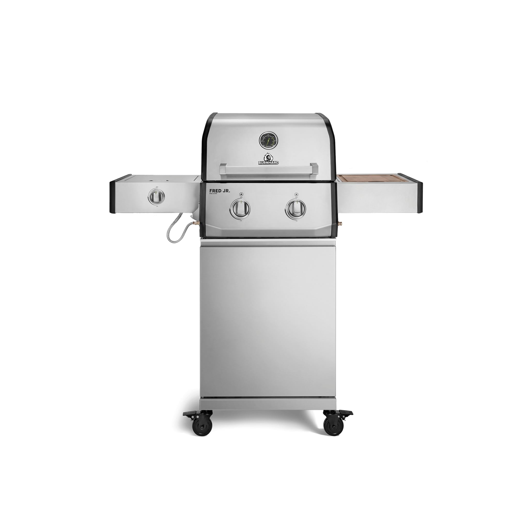 BURNHARD® Gasgrill 2-Brenner 900°C Infrarot-Keramikbrenner, Gusseisen-Grillrost, klappbare Seitentische, Grillabdeckung – FRED Jr. Deluxe – Series 3
