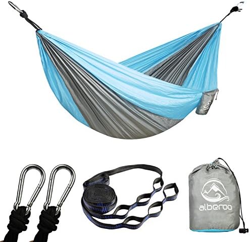 ALBEROO Camping Double Hammock,Portable lightweight Nylon Parachute Hammock with Tree Straps&amp;Carabiners for Outdoors Backpacking,Camping,Hiking,Travel,Beach,Yard,Garden,108"(L) x 55"(W)