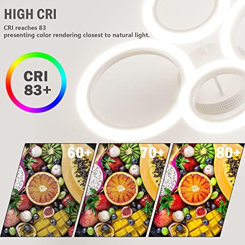 RUYI Plafoniera Moderna LED Dimmerabile Telecomando 4 Anelli Plafoniera 48W 4400LM, Plafoniera per soggiorno, Camera da letto, Cucina, Corridoio, Balcone, Sala da pranzo, Bianco, 2800-7000K…