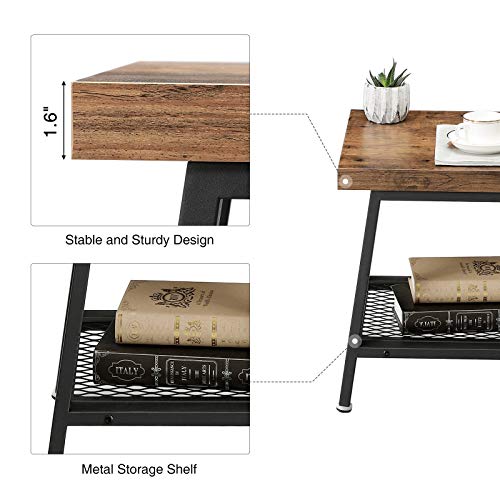 image for VASAGLE 2-Tier End Table, Industrial Nightstand Coffee Table with Stor