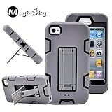 iPhone 4s case, iPhone 4 case, MagicSky Robot Series Hybrid Armor Defender Case Cover with Kickstand for Apple iPhone 4/4S - Gray
