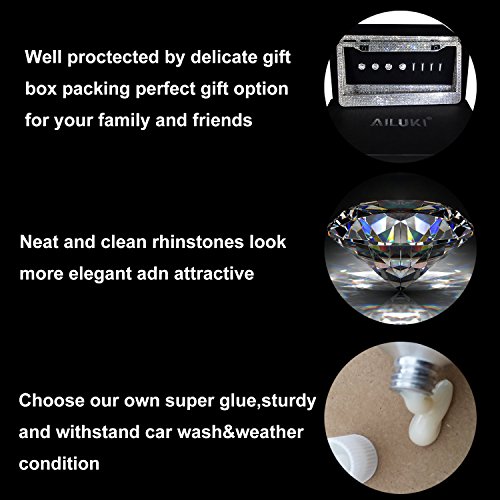 2 Pack Bling License Plate Frames, Ailuki Luxury Pure Handmade Waterproof Glitter 1000+ Rhinestone Crystal Premium Stainless Steel Licence Plate with Anti-Theft Screw Caps for Front and Back License