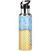 YETTASBIN Ice Cream Cone Water Bottle with Straw Lid 20oz Leakproof Vacuum Insulated Stainless Steel Sport Water Bottles for Gym, School, Travel