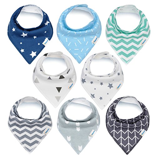 Baby Bandana Drool Bibs, Unisex 8-Pack Gift Set for Drooling and Teething, 100% Organic Cotton, Soft and Absorbent, Hypoallergenic - for Boys and Girls by KiddyStar