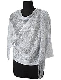 MissShorthair Womens Wedding Evening Wrap Shawl Glitter Metallic Prom Party Scarf with Fringe(Silver Grey)