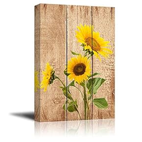 Tall Yellow Sunflowers Over Wood Panels Nature