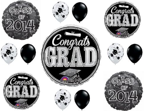 GRADUATION CLASS OF 2014 BLACK & SILVER PARTY Balloons Decorations Supplies