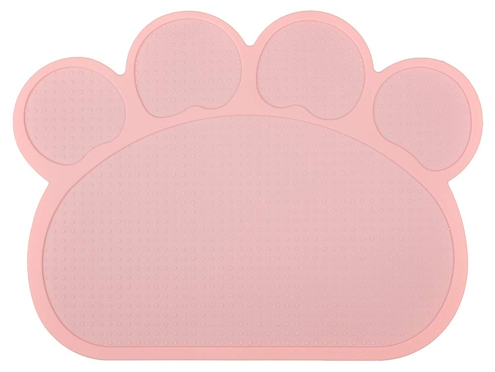 DM Paw-Shaped Silicone Cat Litter Box Mat,Kitty Scatter Control Rug,Pet Food Placemat,Door Mat,Waterproof & Washable,40x30 cm (Light Pink)