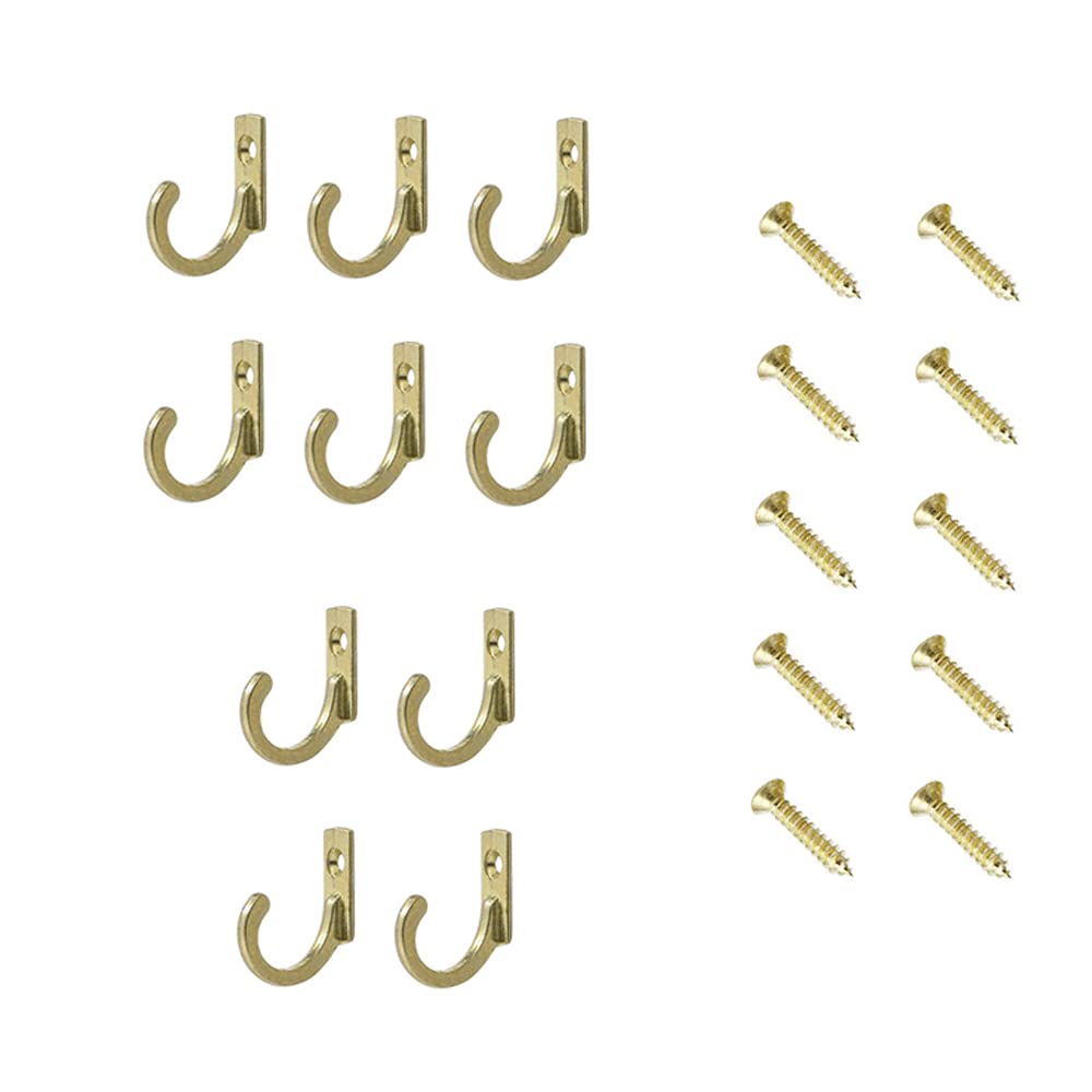 tooloflife 10 PCS Wall Mounted Hook Hangers Single Hook Back of Door Kitchen Bath Heavy Duty for Clothes, Robe, Towel, Hat, Key (Gold)