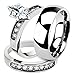 Marimor Jewelry His and Her 3 Piece Stainless Steel 1.65 Carat Cubic Zirconia Bridal Set and Men's Classic Wedding Band