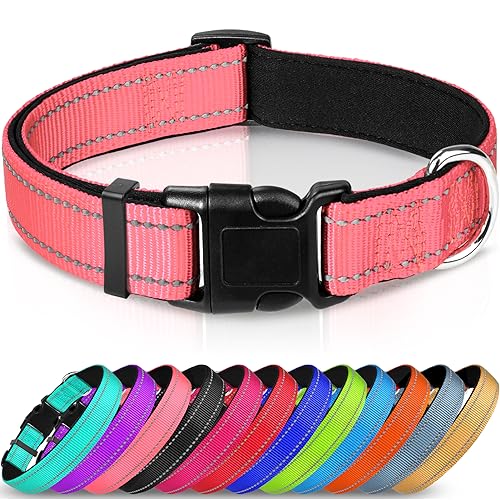 Joytale Reflective Dog Collar,Soft Neoprene Padded Breathable Nylon Pet  Collar Adjustable for Large Dogs,Pink,
