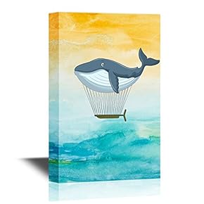 Canvas Wall Art - Whale Shaped Hot Balloon Creative Flying Concept - Gallery Wrap Modern Home Art | Ready to Hang - 12x18 inches