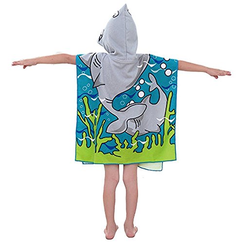 URlighting Hooded Towel Baby Bath Towel Poncho Style Beach Towel Shark Theme Fast Drying 24" x 48" for Kids Toddlers