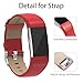 Henoda Fitbit Charge 2 Bands, Red Classic Genuine Leather Replacement Wristband for Fitbit Charge 2 Fitness Strap Smartwatch Women