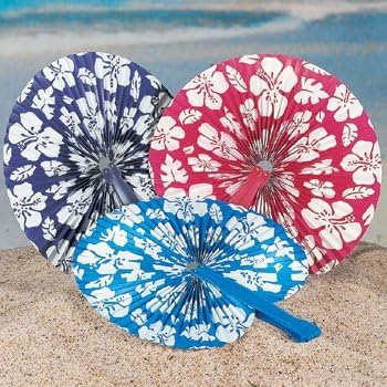 Party902 12 Luau Hibiscus Print Folding Fans