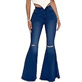 Bell Bottom Jeans for Women High Waisted Skinny Ripped Destroyed Flare Classic Denim Pants Fashion