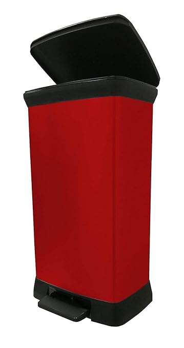 Curver 02162-931-00 Abfallbehälter Deco B Metallics mit Pedal, 50 L, rot/schwarz