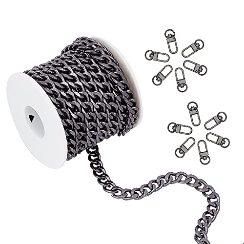 CHGCRAFT 11x8.4x2.2mm Aluminium Curb Chains Smooth Surface Charm Unwelded Connector Chain with Spool Black Color Chains for DIY Jewelry Making Chain
