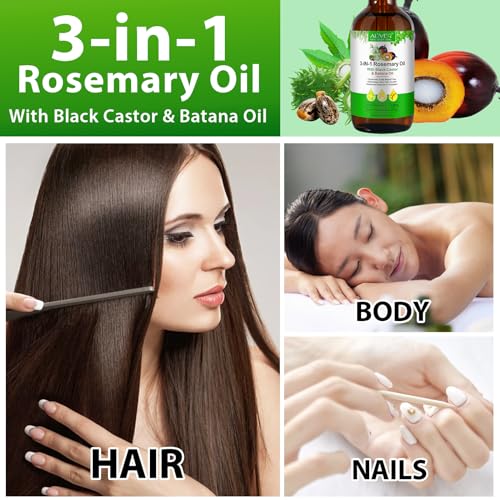 3-in-1 Natural Rosemary Oil 60ml - With Black Sesame and Batana Oil, Rich in Active Ingredients: Nourishes Scalp and Promotes Hair Growth