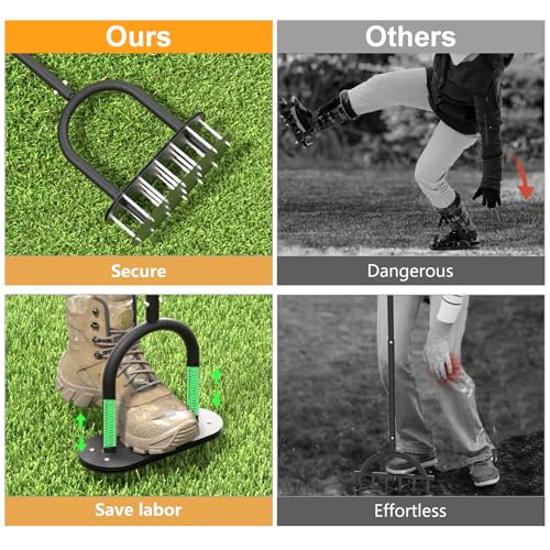seasky Lawn Aerator Automatic Dirt and Leaf Clean Design,Pre-Assembled 15 Iron Spikes Metal,Soil Lawn Aerating Tools for Yard Lawn and Garden, lawn aerator spikes aerating tool