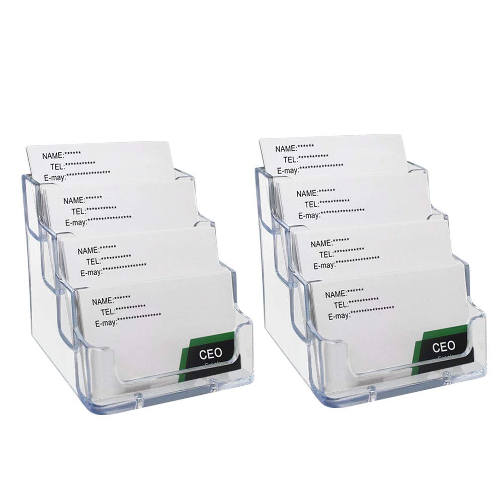 Heqishun 2 Pack Transparent 4-Tier Business Card Holder, Acrylic Card Display Desk Stand Holder, Business Card Display Stand for Men & Women, 240 Card Capacity