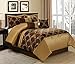 BEDnLINENS 7 Piece Comforter Set Queen- Chocolate and Gold Faux Silk Fabric Embroideried- Claremont Bed in A Bag Queen Size- Smooth and Good Gloss-1 Comforter,2 Shams,3 Decorative Pillows,1 Bedskirt