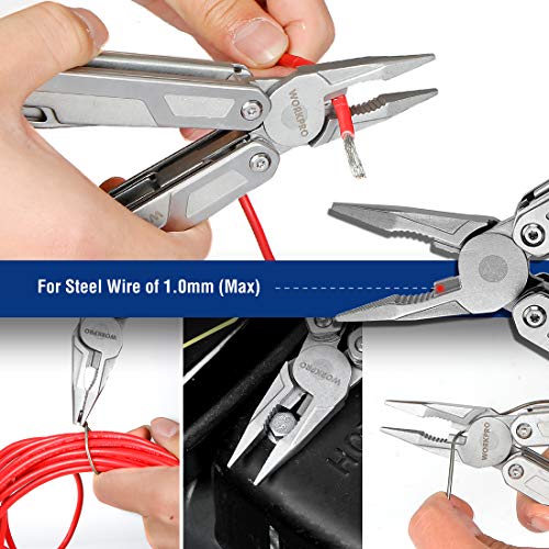 WORKPRO Multitool Knife, 15-in-1 Multitool Pliers, Heavy Duty Multitool with Safety Lock and Sheath, for Camping, Fishing and Hiking
