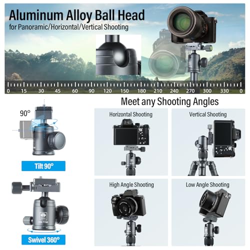 SIRUI Compact Mini Desktop Tripod, 20" Aluminum Portable Small Tabletop Tripod Stand with 360° Ball Head for DSLR, Camera, Phone, Loaded up to 17.64lbs, Phone Holder Included, AM-TT50