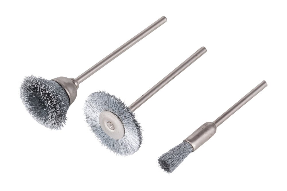 wolfcraft Steel Wire Mini Brush Set, 3 pcs. I 2114000 I For de-rusting and cleaning
