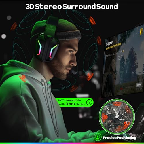 WESEARY WG1 Bluetooth Headset, 2,4G Wireless Gaming Headset mit Mikrofon für PS5, PS4, PC, Switch, Mac, Faltbarer Surround Sound Noise Cancelling Kopfhörer mit LED Licht, Über 50 Stunden Akkulaufzeit thumbnail 3