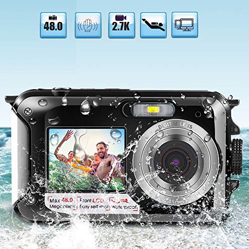 Underwater Camera for Snorkeling，2.7K Full HD 48MP Waterproof Camera
