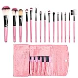 Gisala 15pcs Makeup Brush Set Foundation Mascara Lip Eyeshadow Eyebrow Brushes Kit with Leather Bag