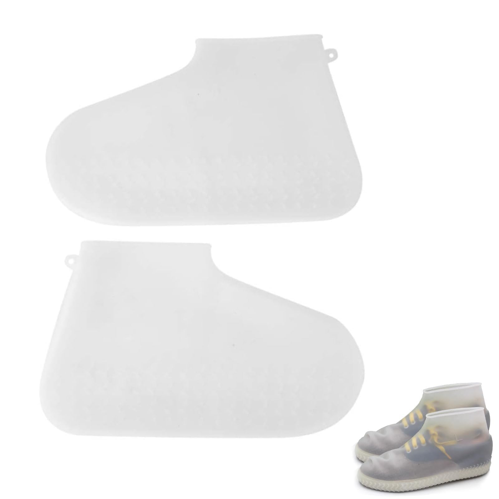 Waterproof Shoe Covers, Silicone Reusable Rainproof Shoe Covers Non-Slip White Boot Cover Sneaker Protectors for Men Women CN 39-42 Shoe Size (White)(Large)