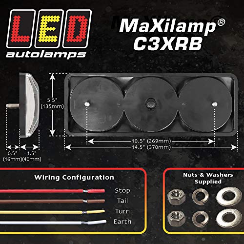 LED Autolamps Maxilamp C3XRB 14.5" Rear LED Tail Light [12v/24v] [Brake/Tail/Turn/Reflector] [DOT/SAE Certified] [90 LEDs] [IP67 Waterproof] for Truck/Trailer/Ute/Pickup/Caravan/RV/Bus/Camper - Thumbnail 5