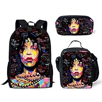 FANCOSAN 3 Pcs/Set School Bags Junior Bookbag Teenager Girls Lunch Bags + Pencil Case African American Women Graffiti Art Afro Queen Backpack