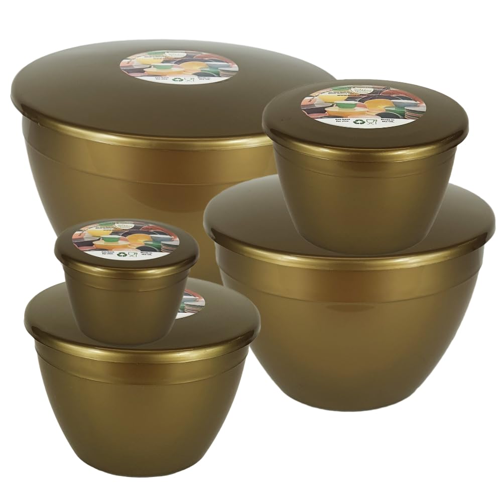 Just Pudding Basins Gold Space Saving Set of Plastic Steam Pudding Bowls and Lids 5 Popular Sizes Up to 3 Pints