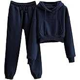 VATEAMI Womens Fleece 2 Piece Outfits Sweatsuit Crop Hooded Pullover Sweatshirt Top Jogger Sweatpants Tracksuits Set