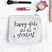 Happy Girls Are The Prettiest Canvas Makeup Bag | Audrey Hepburn Quote Make-Up Organizer Travel Accessories Toiletry Holder Pencil Case Bridesmaid Cosmetic Gift for Her Hand Lettered